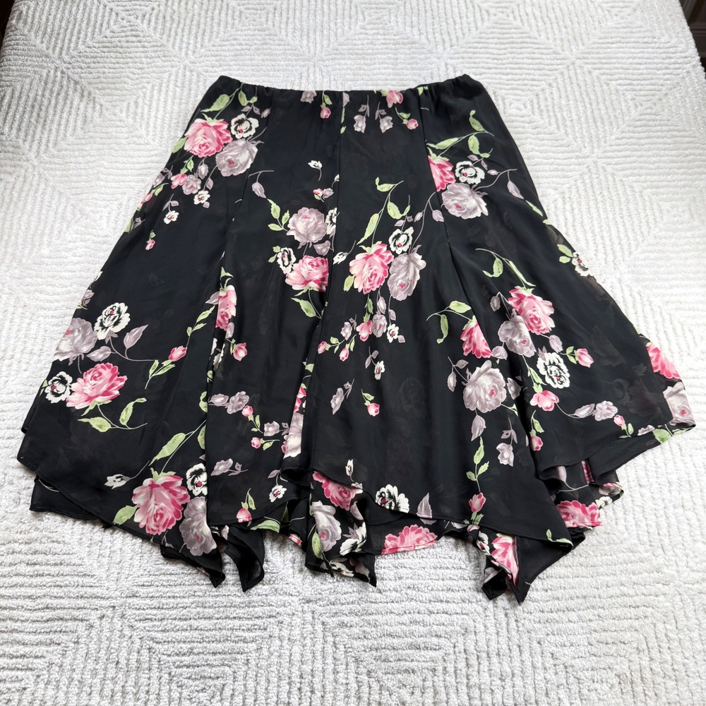 Chaps Chiffon Skirt Women
1X Black Rose Handkerchief Midi Boho Whimsigoth Fairy